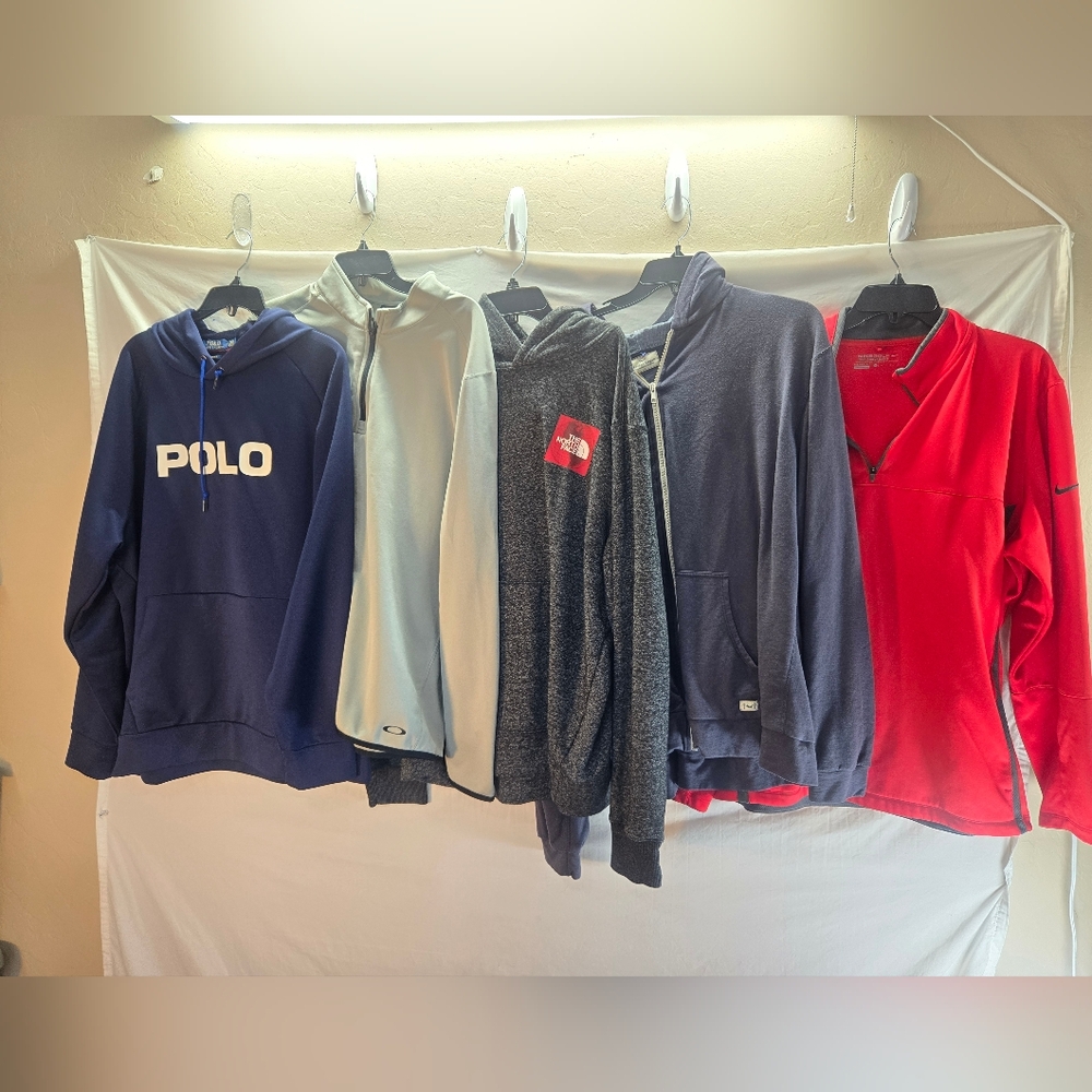 Lot of 5 Men's XL Hoodie & Sweatshirts Nike, Ralph Lauren, Oakley, Marine Layer